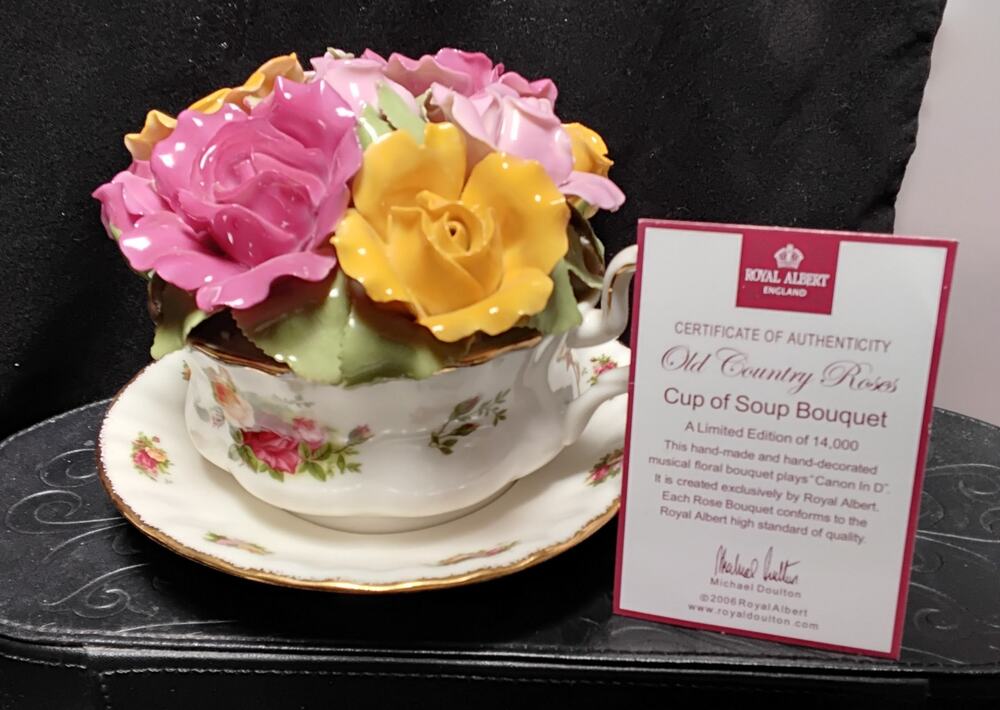 Royal Albert Old Country Roses Cup of Soup Bouquet Limited Edition Music Box